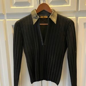 Leather Collar ribbed long sleeve.